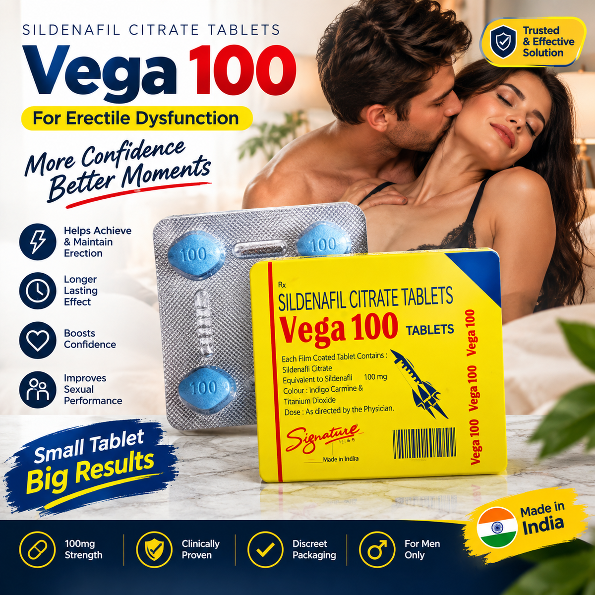 Vega 100 Sildenafil Citrate 100mg Tablets – Erectile Dysfunction Treatment
