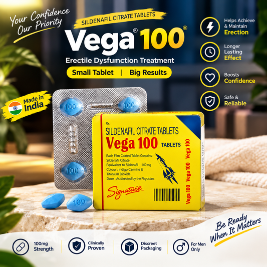 Vega 100 Sildenafil Citrate 100mg Tablets – Erectile Dysfunction Treatment